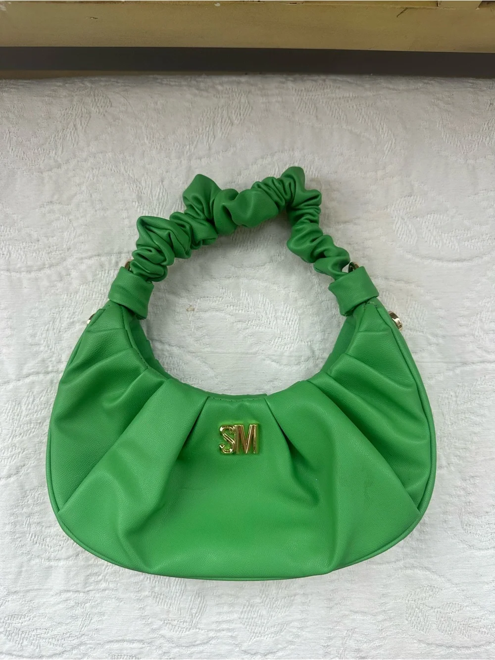 Steve Madden Green Ruched Shoulder Bag with Gold Logo